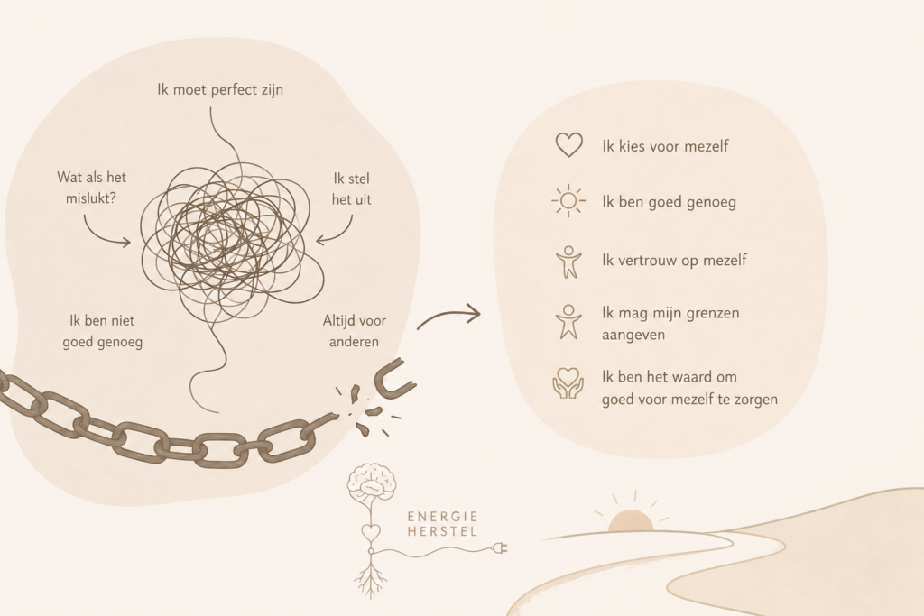 Illustratie met de inspirerende tekst "Het mag goed met mij gaan, zelfs wanneer de ander niet oké is", als symbool voor zelfzorg, gezonde grenzen, emotionele balans en herstel van het zenuwstelsel.